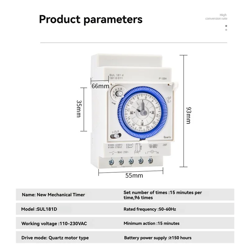 ABUI-Industrial Time Control Switch 24-Stunden AC110-230V CNC Sul181d Track Installation Mechanical Timer Time Relay