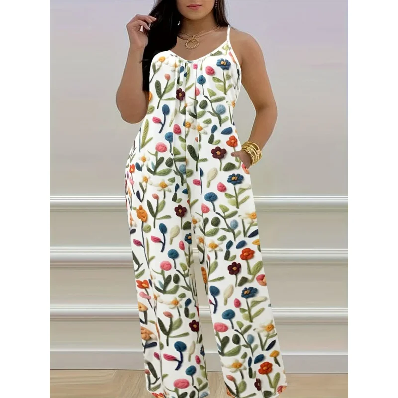 

Весенне-летний повседневный женский длинный брюки на бретелях, осенний новый хит продаж, комбинезон без рукавов с принтом больших размеров для женщин,