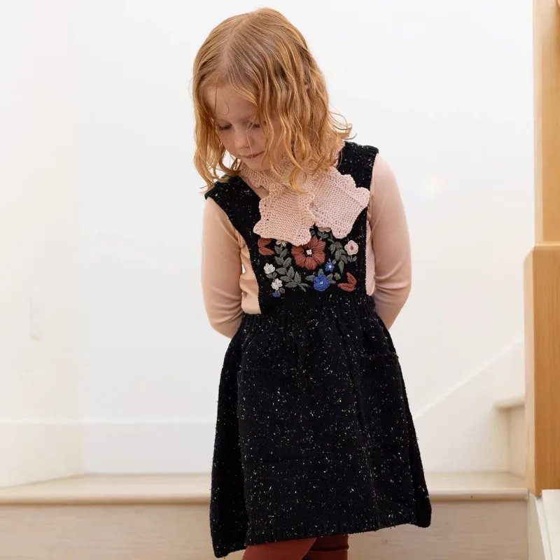 Children's Knitted Dress 26MP for Autumn and Winter Embroidered Wool Blend Warm Girls' Knitted Sweater