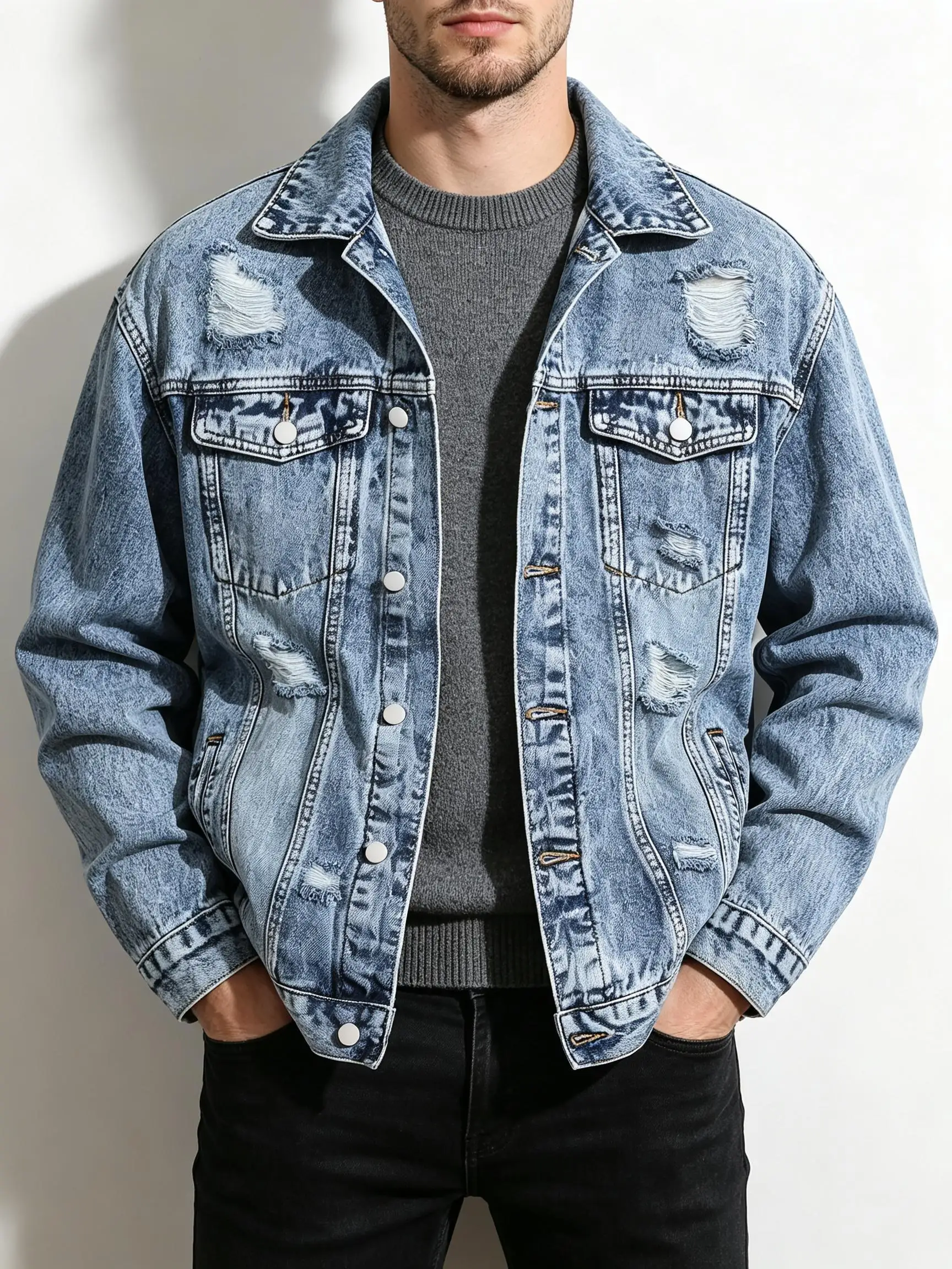 Embroidery Gift - Y2K Butterfly Embroidery Light Denim Jacket,