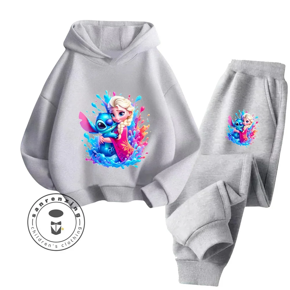 2024 Frozen Cartoon Hip Hop Long Sleeve Sets for Kids 3-14 Years Old Streetwear Modern Style Fall and Winter Hoodie Tracksuit