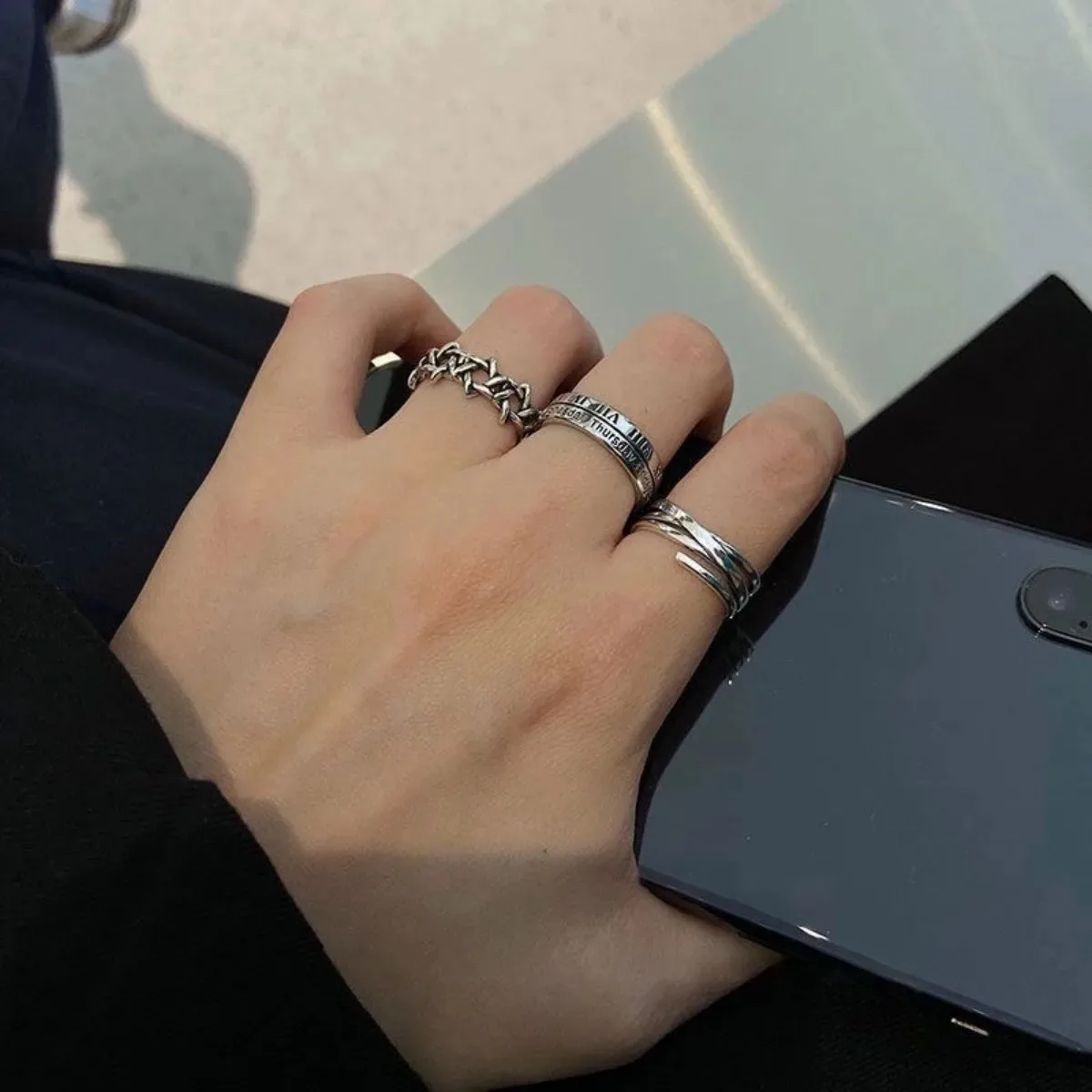 3pcs/set Hip Hop Adjustable Rings ,  Punk Jewelry for Women Men , Comfort Fit Daily Wear Gift Idea , Suitable for Daily Wear