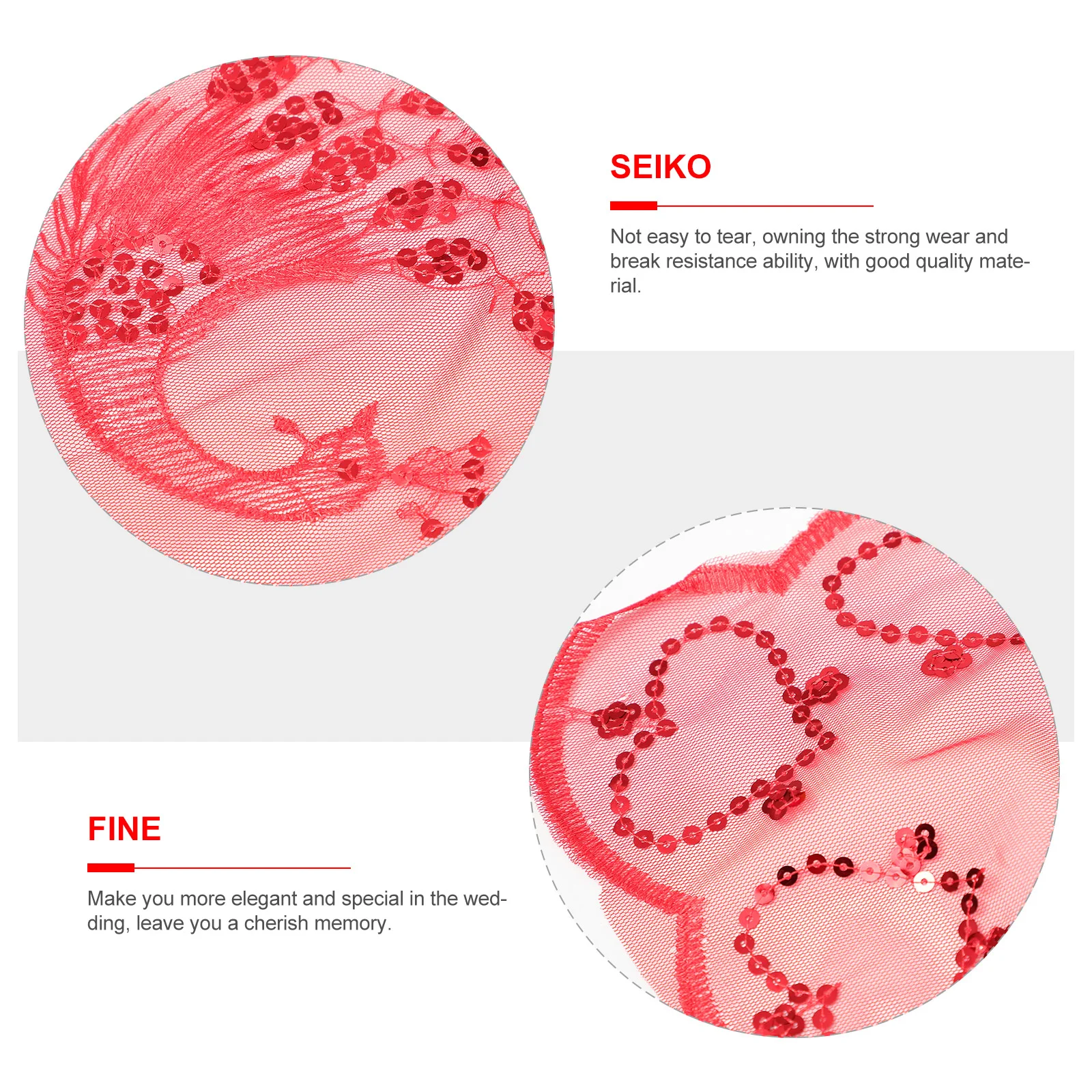 Bride Peacock Veil Wedding Photo Lace Mesh Translucent Chinese Style Sequins Yarn Red