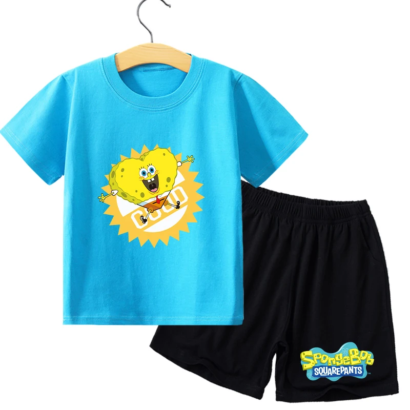 SpongeBob SquarePants Outdoor zestaw odzieży sportowej film Anime nadruk kreskówkowy dla dziecka domowa piżama t-shirt prezent na lato