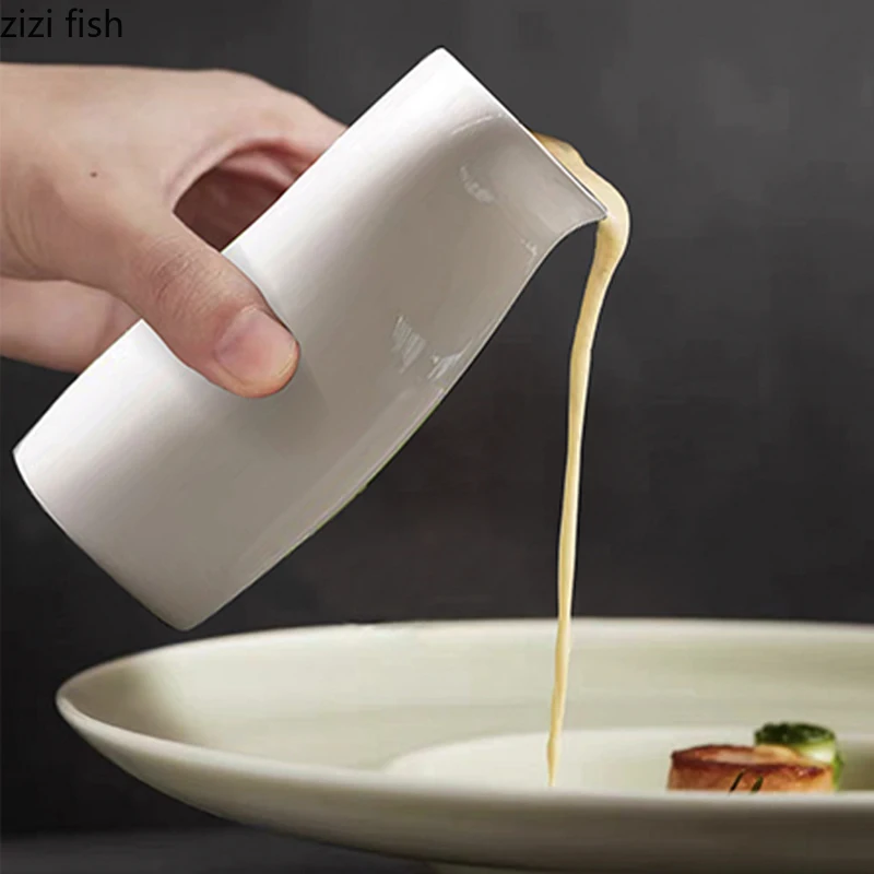 أدوات طاولة سيراميك غير منتظمة ، قوارب مرق بلون صلب ، وعاء ستيك إبداعي ، كوب صلصة ، أكواب حليب ، تخصص مطعم ، ستيك