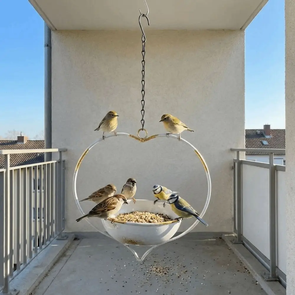 

Practical Heart Shape Hanging Bird Feeder Iron Handcrafted Bird Bath Bowl Bird Watching Retro Wild Bird Feeder Backyard Use
