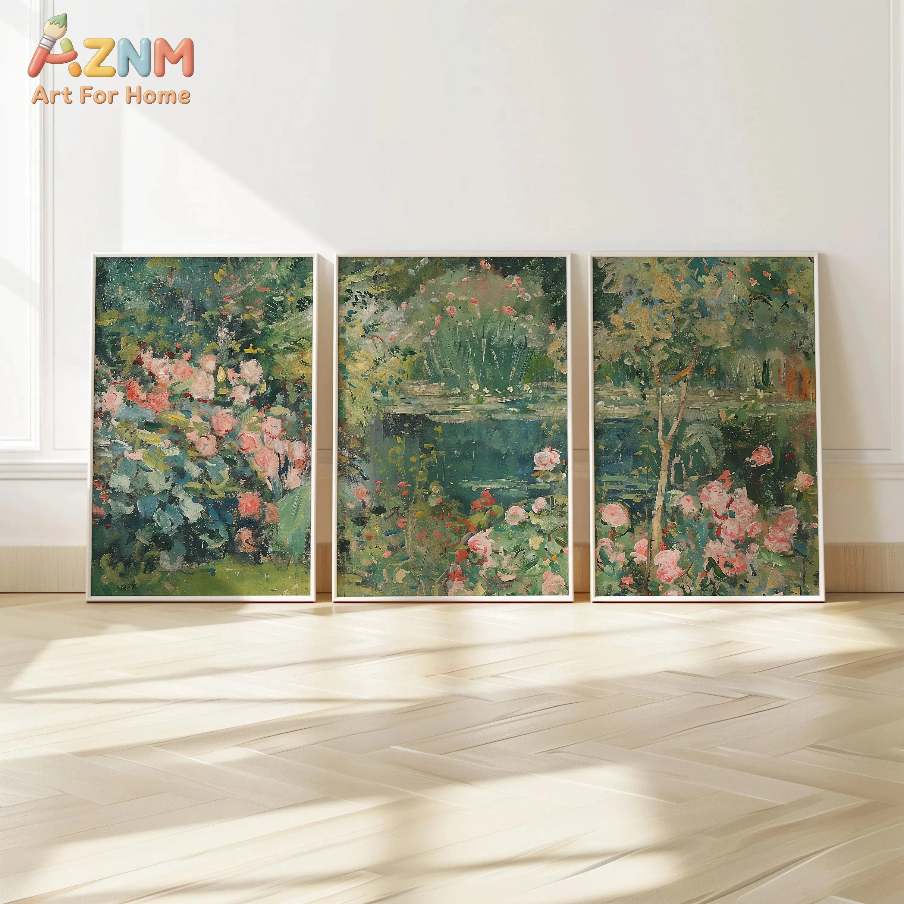 3pcs AZNM Pastel Pink Minimalist White Floral Watercolor Canvas Wall Art, Elegant Hanging Branch Botanical Poster, Soft Warm Ton