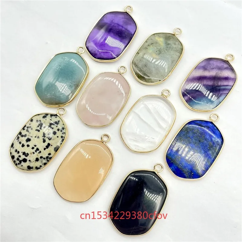 5pc Various Types Natural Crystal Agate Edging Rectangular Pendant for DIY Pendant Necklace Fashion Charm Accessories