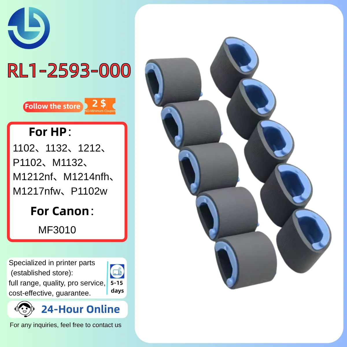 

RL1-2593-000 Pickup Roller for HP P1102w M1132 & Canon MF3010 5/10/50pcs High-Quality - Anti-Jam Printer Parts