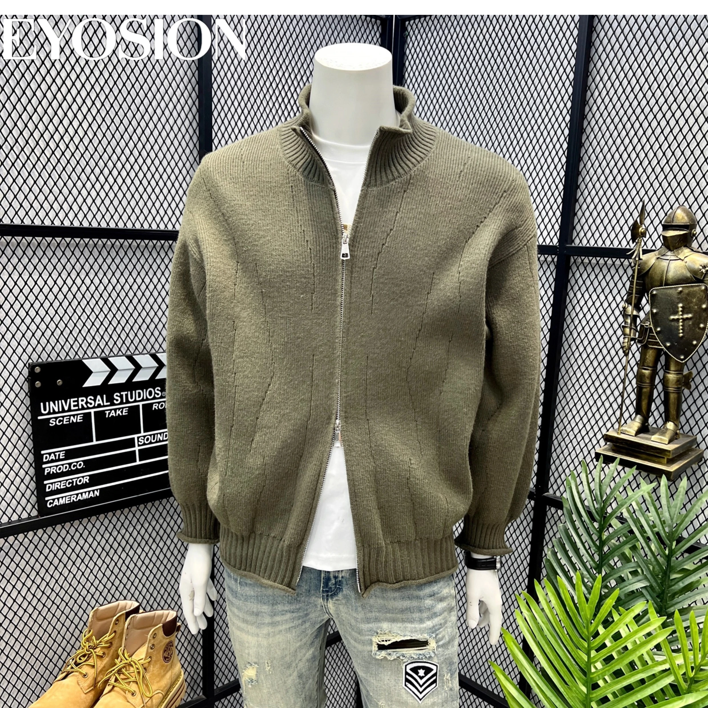

Men's Cardigan Sweater Solid Knitted Zipper Turtleneck Collar Spring Autumn High Quality Comfortable Slim Fit Long Sve Top