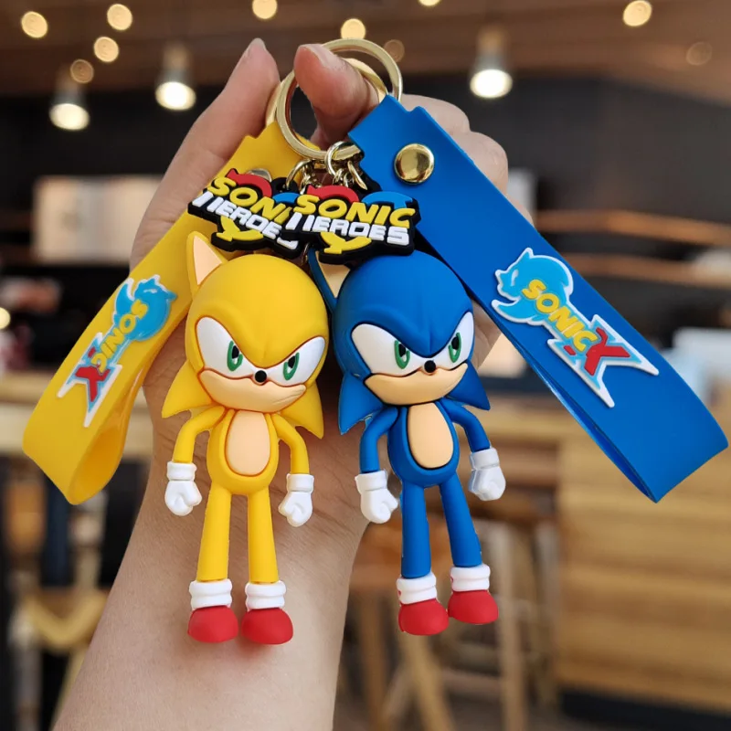 Sonic  Anime Silicon Cute Cartoon Figure Keychain Pendant Bag Charms Key Ring Friends Couple Jewelry Gift Fashion