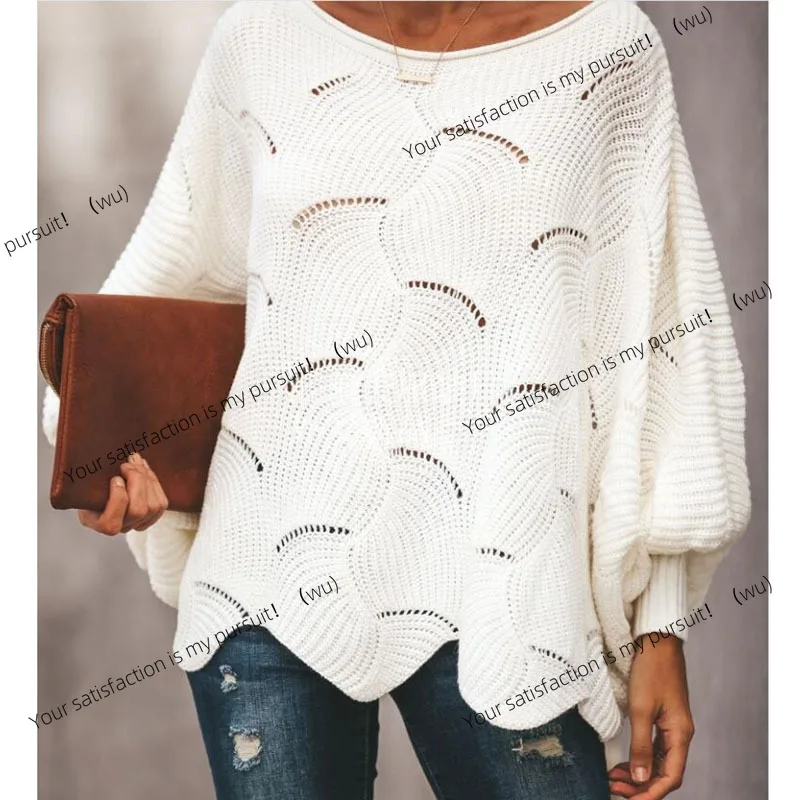 

ZOCI-Women Loose Hollow Out White Knitted Sweaters Autumn Winter Female Crochet Asymmetrical Pullover Knitwear