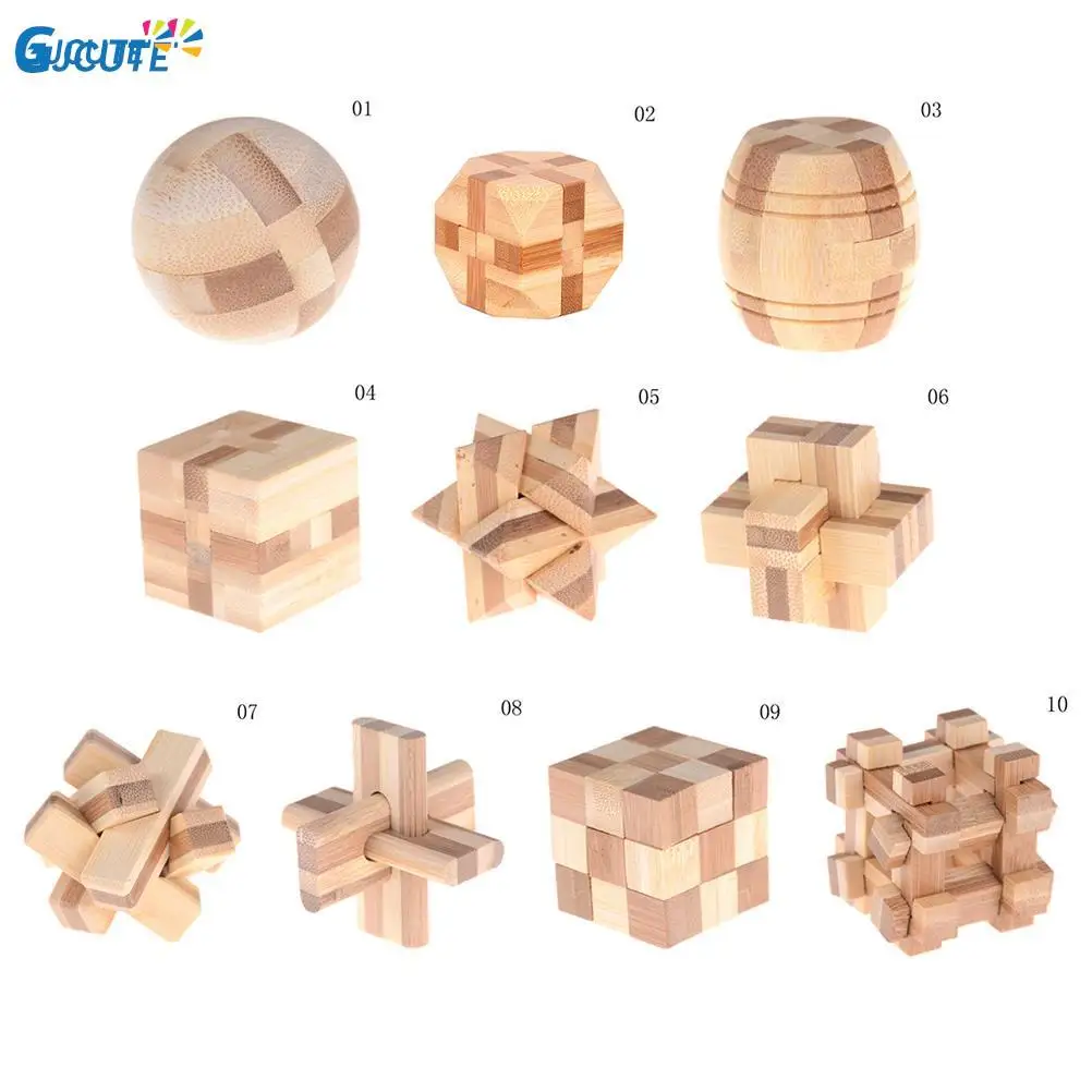 

Big Size Design IQ Brain Teaser Kong Ming Lock 3D Wooden Interlocking Burr Bamboo Puzzles Game Toy For Adults Kids 10 Styles