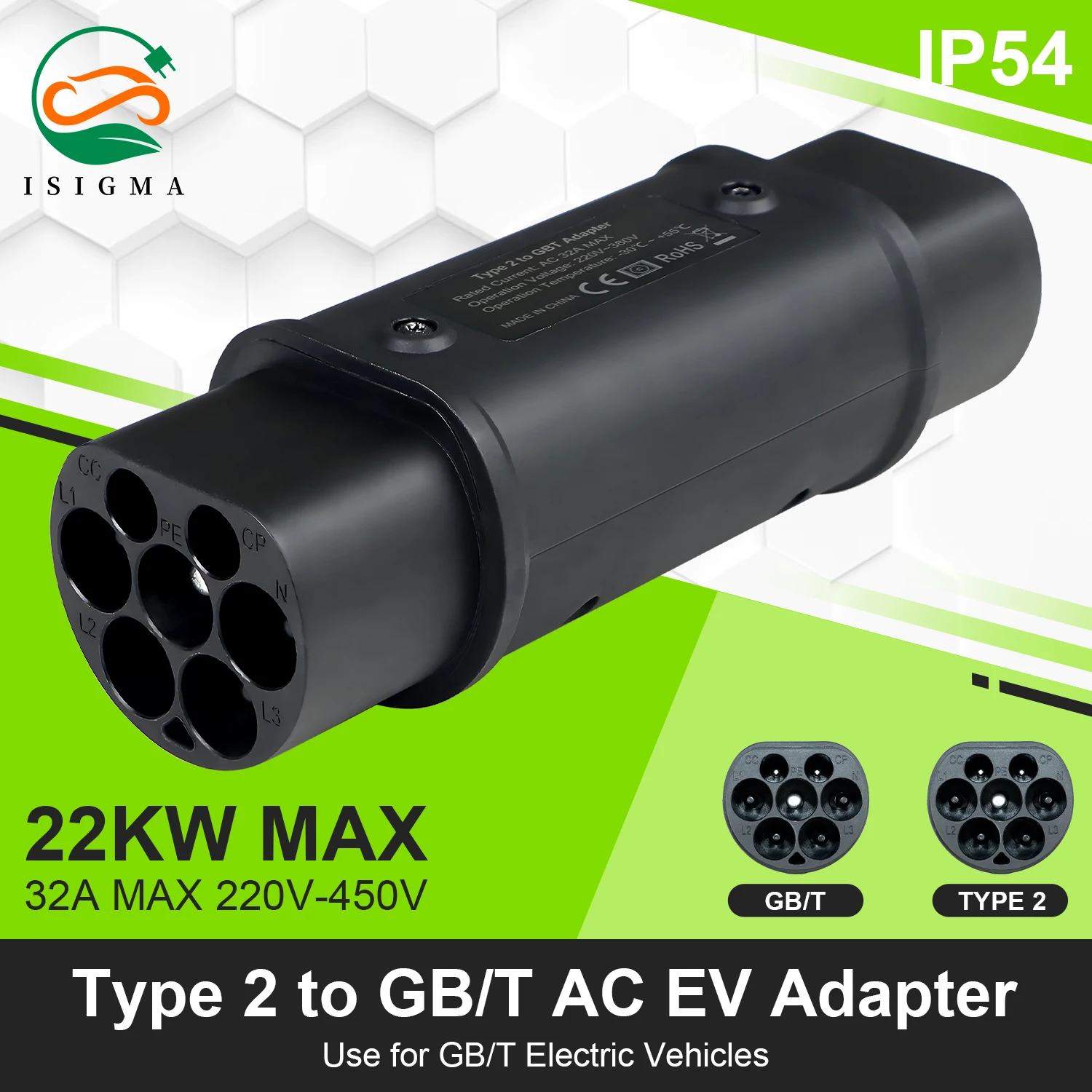 

ISIGMA 7,2/22 кВт 32A преобразователь зарядного устройства для электромобилей типа 2 на GB/T IEC 62196 Type2 для разъема электромобиля