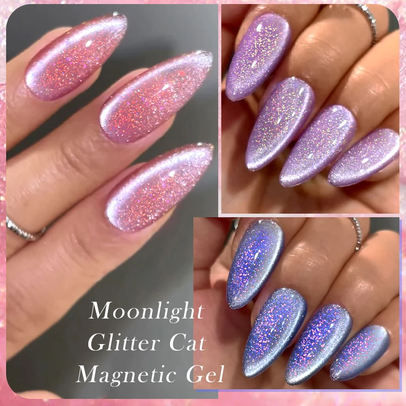 LILYCUTE 7ML Moonlight Glitter แมวสีชมพู Magnetic GEL เล็บ Porcelain สีขาวกึ่งถาวร Soak Off เล็บ UV เคลือบเงา