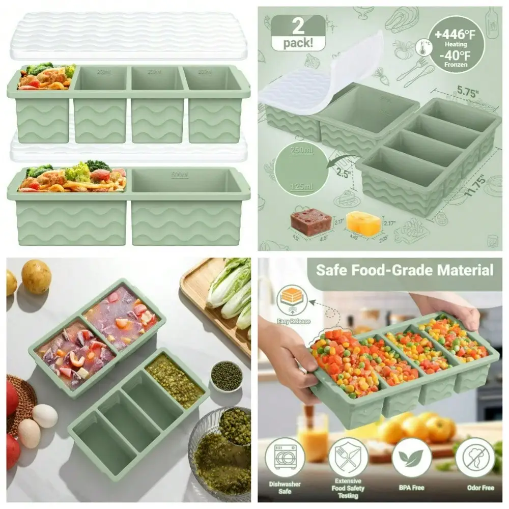 

Silicone Freezer Molds With Lids, 1-Cup And 2-Cup Large Trays, Food Storage Containers For Meal Prep, Portion Control 500mL 250mL 125mL Soup Freezing, 2-Pack