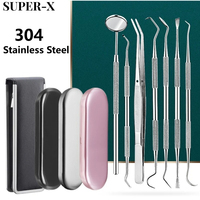 SUPER-X1set Dental Stainless Tool Set Mouth Mirror Probe Hook Pick Tweezer Oral CleaningTeeth Care Tool Dental Calculus Removers