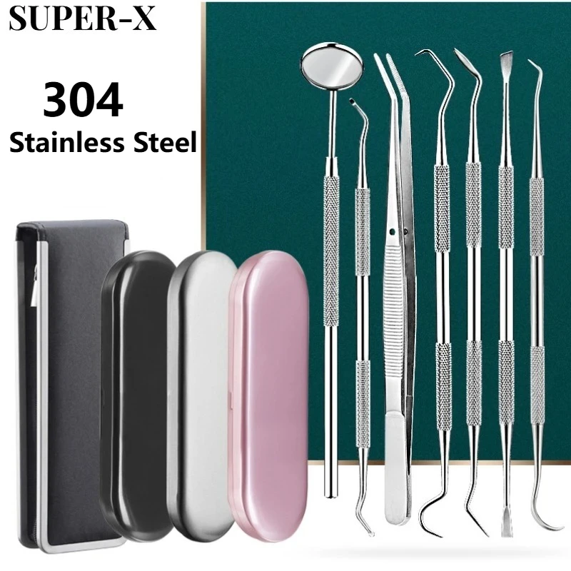 SUPER-X1set Dental zestaw narzędzi ze stali nierdzewnej lusterko w kształcie ust sonda hak Pick pęseta czyszczenie jamy ustnej narzędzie do pielęgnacji zębów narzędzia do usuwania kamienia nazębnego