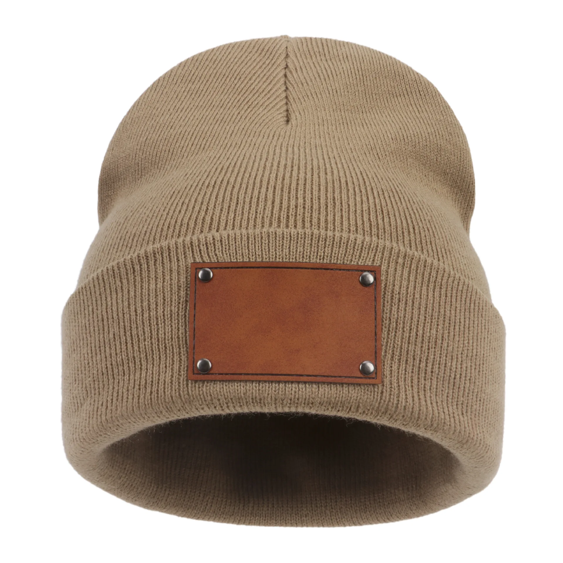Beanie kid\'s Hat Children Adult Pullover Cap Blank Leather Label Brimless Hats Fashion Retro Infant Engraved Knit Warm Caps