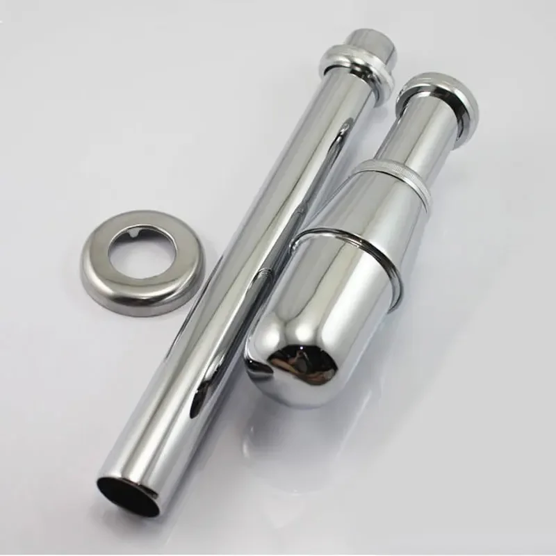 Trampa para botellas para lavabo de baño, tubo de residuos de latón, altura ajustable, Kit de tubo de drenaje con trampa en P para lavabo, acabado cromado