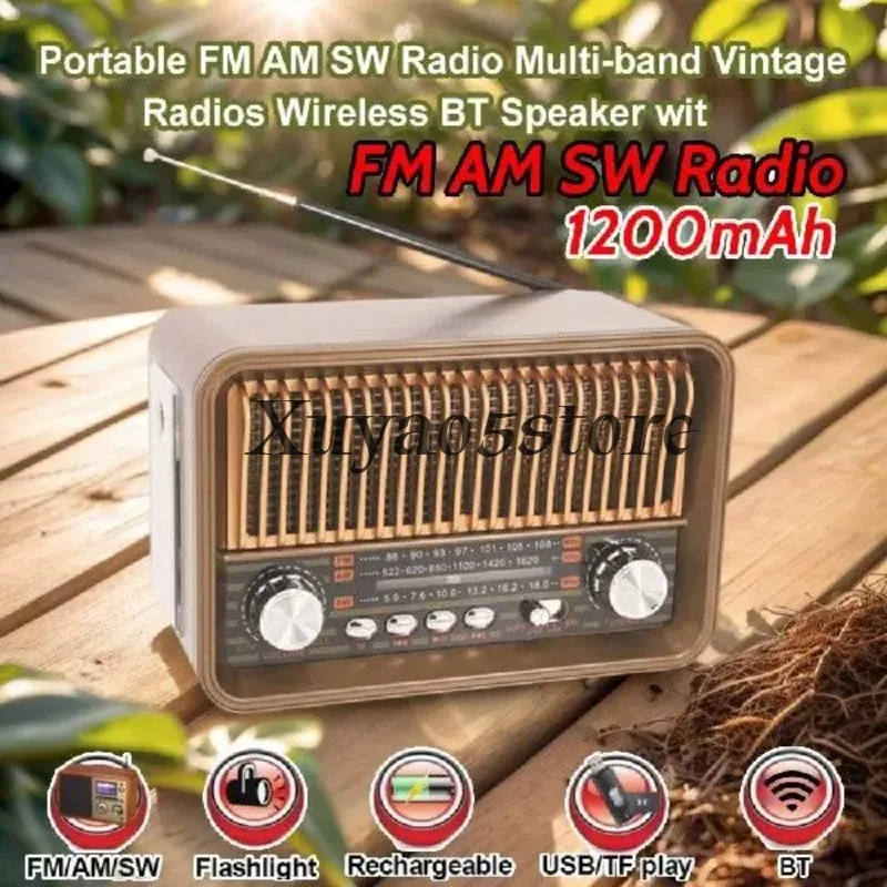 Suitable for Portable FM AM SW Radio with BT Speaker LED Flashlight