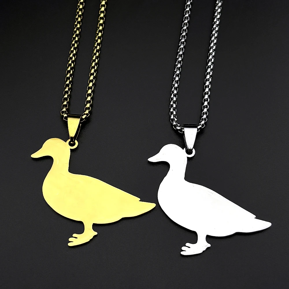 Cute Duck Silhouette Pendant Necklace Women Men Solid Stainless Steel Water Bird Chain Jewelry Gifts For Wetland Nature Lovers