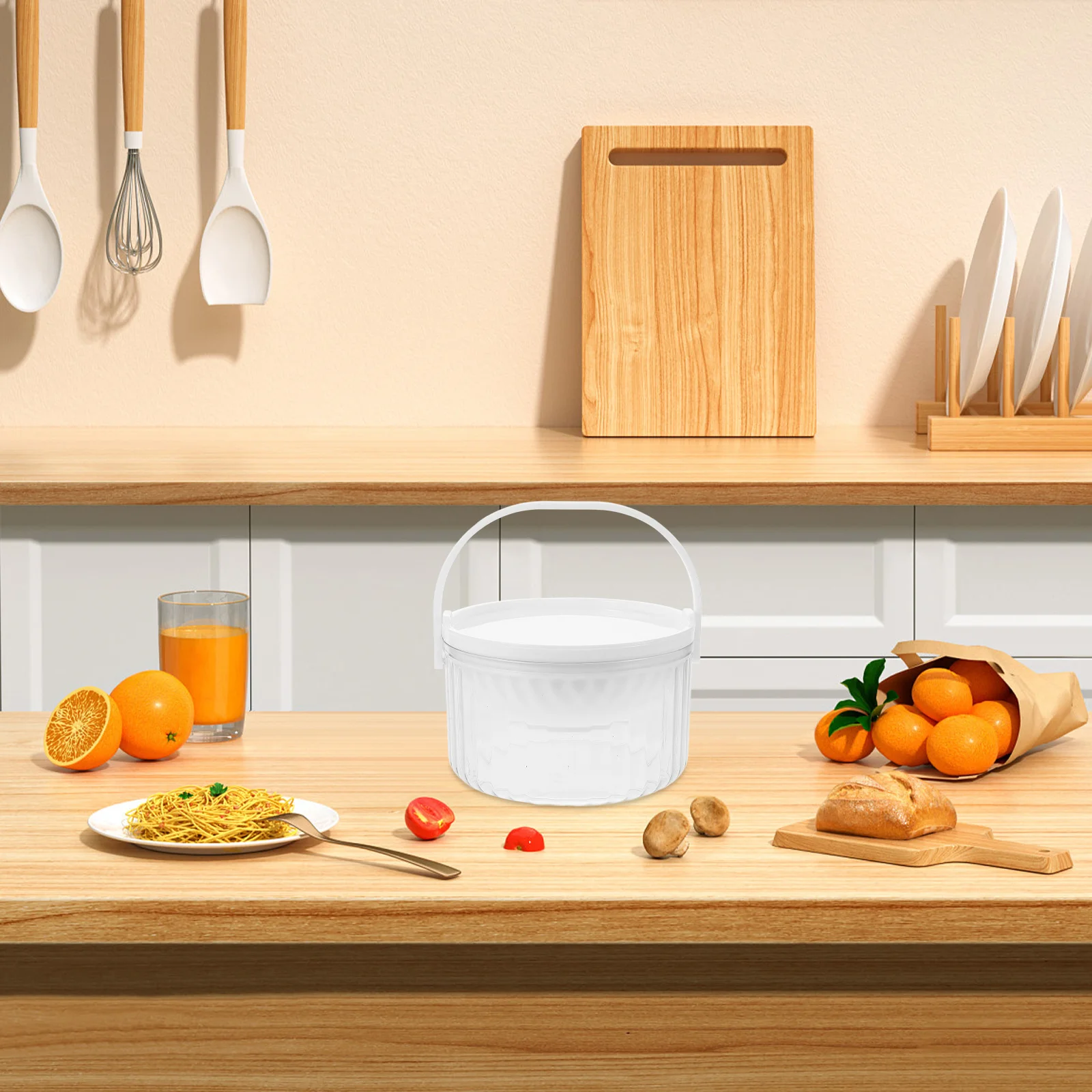 

1pcs Salad Bowl With Lid For Lunch Thick Transparent Food Storage Container Reusable Veggie Tray Fridge Organizer Salad Prep