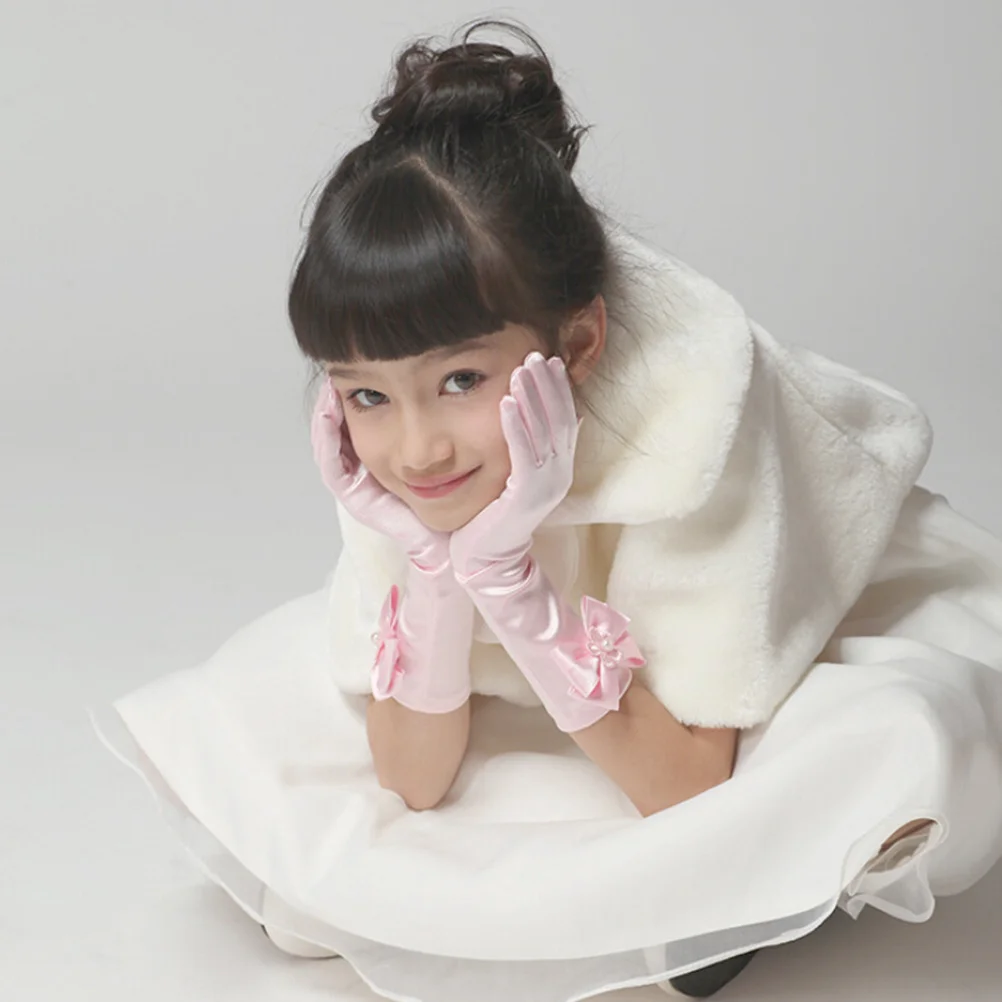 قفازات فتاة الزهور قصيرة مع عقدة على شكل فيونكة للأطفال لحفلات الزفاف والكنيسة وعيد الفصح والهالوين وحفلات التخرج والحفلات المسائية والمناسبات الرسمية #3