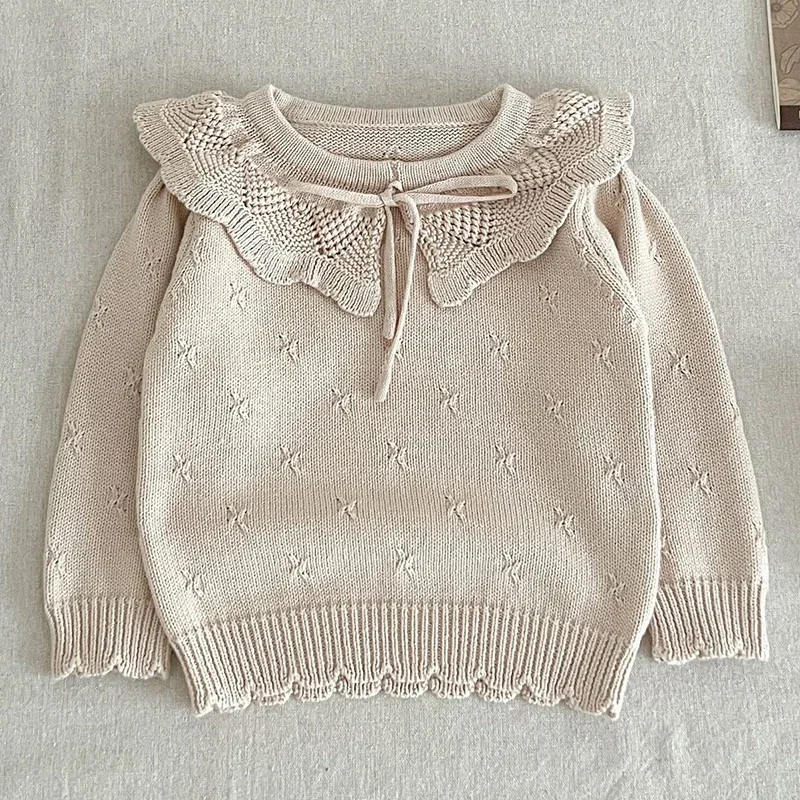 Toddler Knit Sweater Autumn Sweater New Baby Girls Clothes Baby Sweater Newborn Knitwear Lotus Collar Cotton Baby Pullover Tops