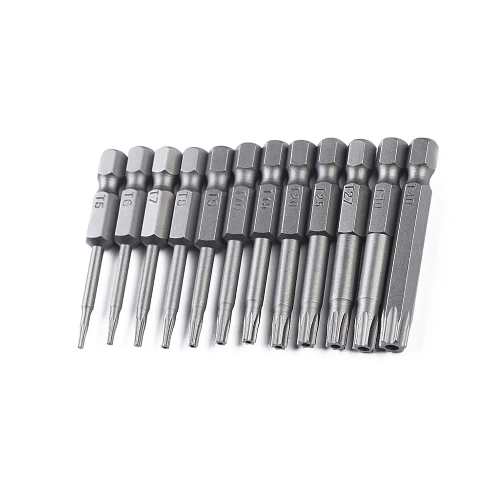 12Pcs Premium Magnetic Bit Set T5 T6 T8 T9 T30 T40 Hollow Shank Star Screwdriver Bits for Power