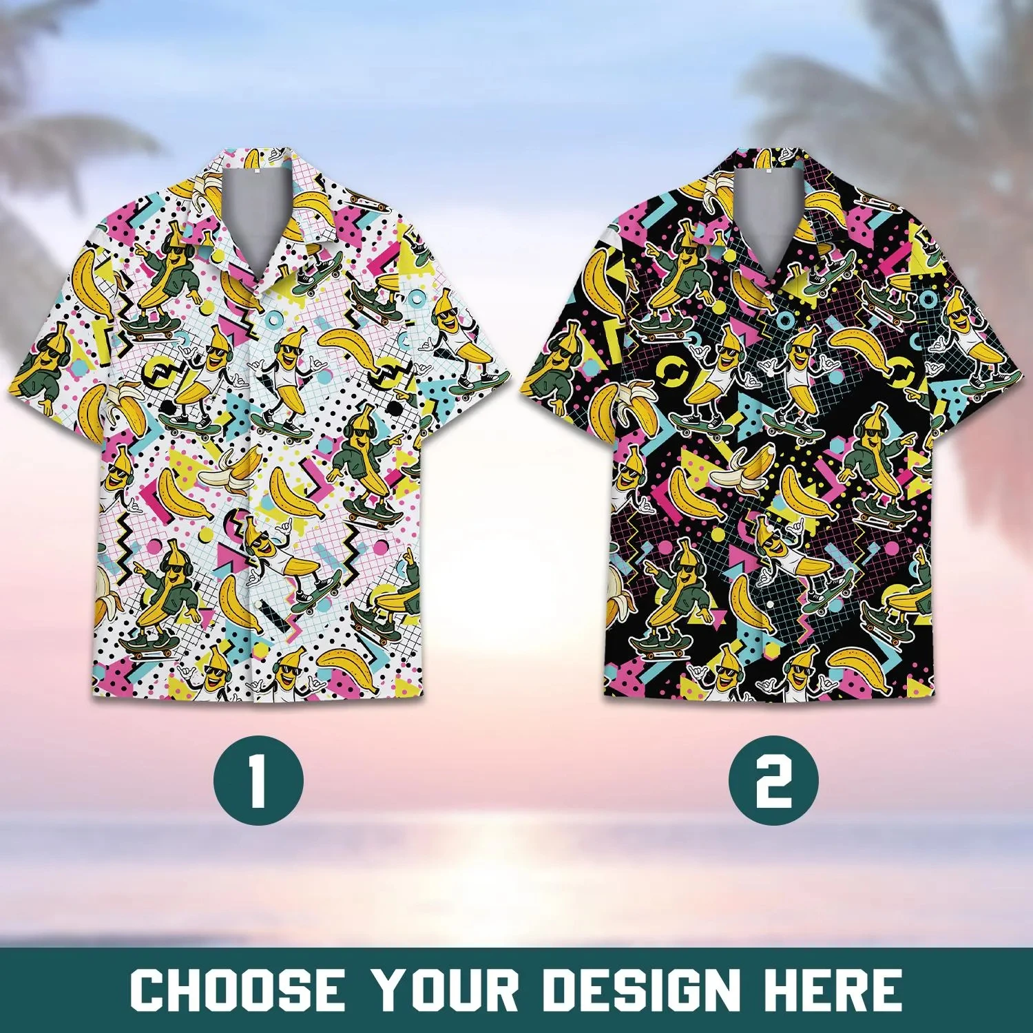 

Retro Banana Skater Hawaiian Shirt For Unisex Youth 80s Pop Art Cartoon Print Shirt Funny Fruit Skateboard Button Up Shirt
