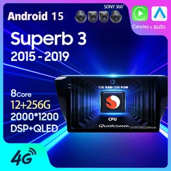Android 15 Carplay Auto For Skoda Superb 3 2015 - 2019 Car Radio WIFI+4G GPS Multimedia 2 DIN Stereo Head Unit BT Player Video