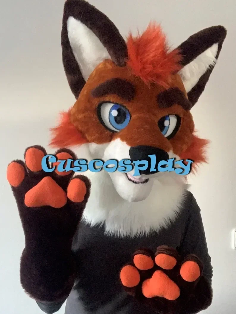 Orange Black Fur Fox Dog Husky Mascot Head and Hand Costume Furry Suit Fursuit Halloween Christmas Birthday Party Gift