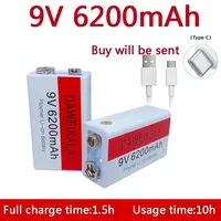 2025 New 9V 6200mAh li-ion Rechargeable battery Type-C Battery 9V USB lithium for Multimeter Microphone Toy +USB charging cable