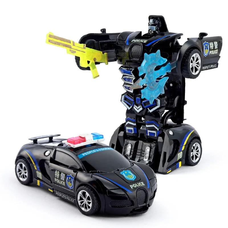 Robot de déformation de Collision à un bouton, jouet de Simulation de véhicule de Police 2 en 1, Robot de déformation de paume, figurine d'action de voiture à inertie