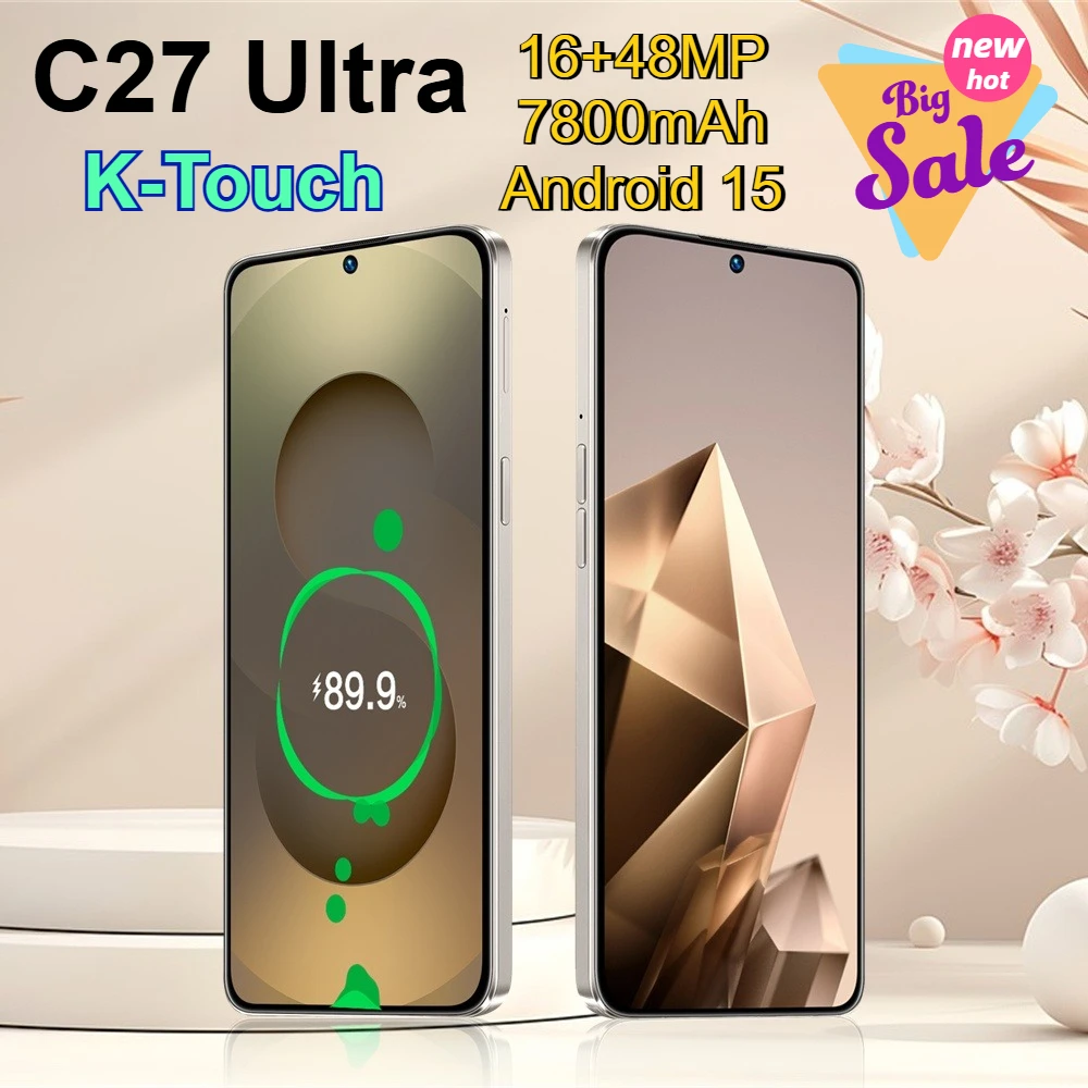 Smartphone K-Touch 5G C27 Ultra, batteria da 7800 mAh, telefoni cellulari 22G+2TB, Android 15, cellulare con schermo da 7,3 pollici, display completo HD, fotocamera da 48 MP, smartphone 5G, doppia