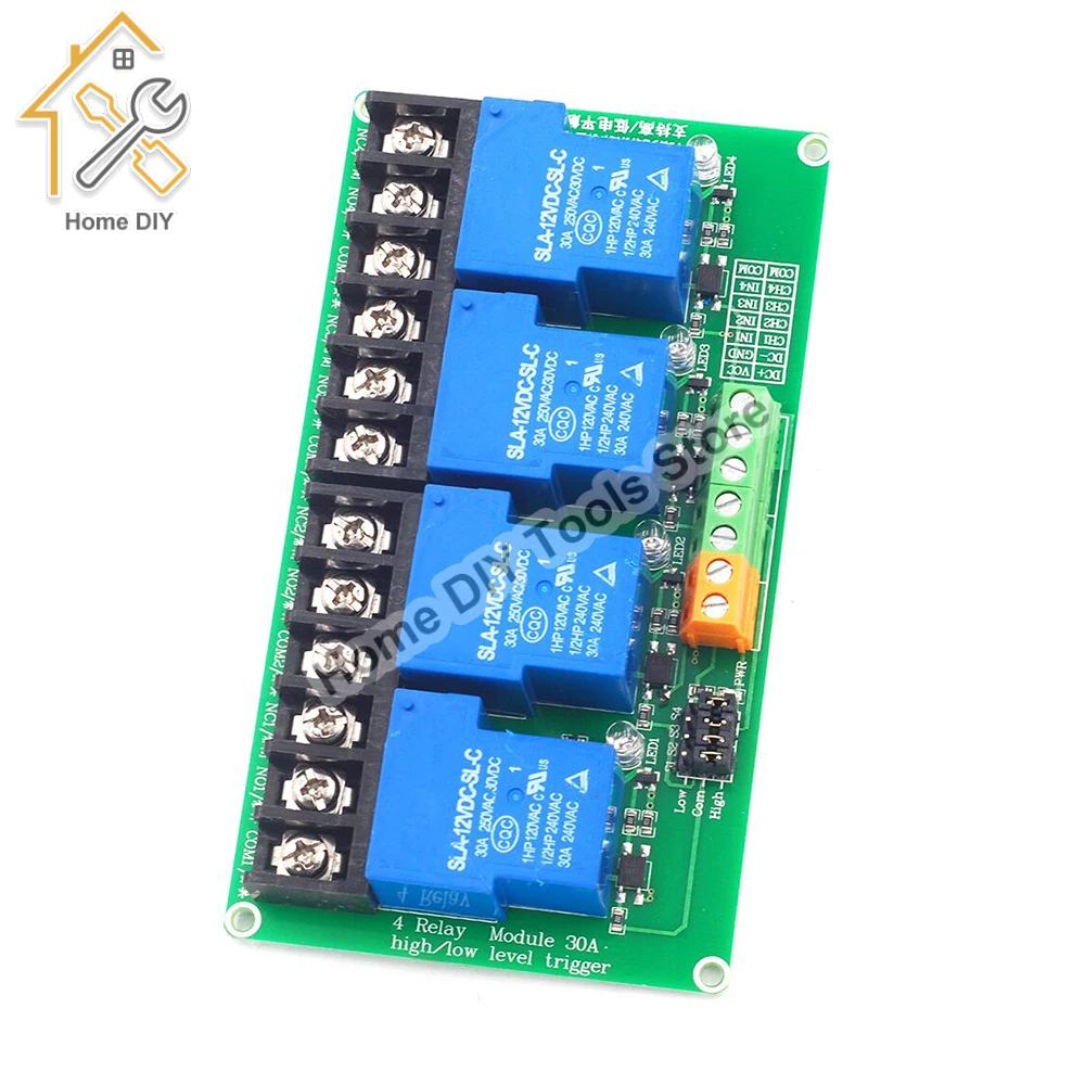 4 channel relay module 30A with optocoupler isolation 5V 12V 24V supports high and low Triger trigger for Smart Home