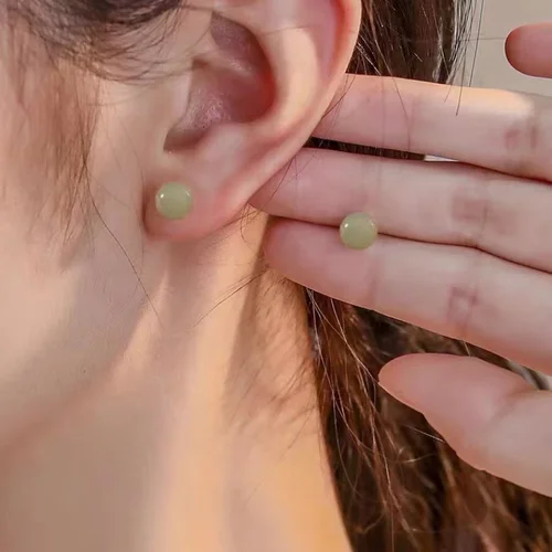 여성용 진짜 실버 귀걸이, 흰색 녹색 옥, 6-12mm 진주, 18K 골드, 925 스털링 실버 스터드 귀걸이, 파인 쥬얼리 선물, 도매