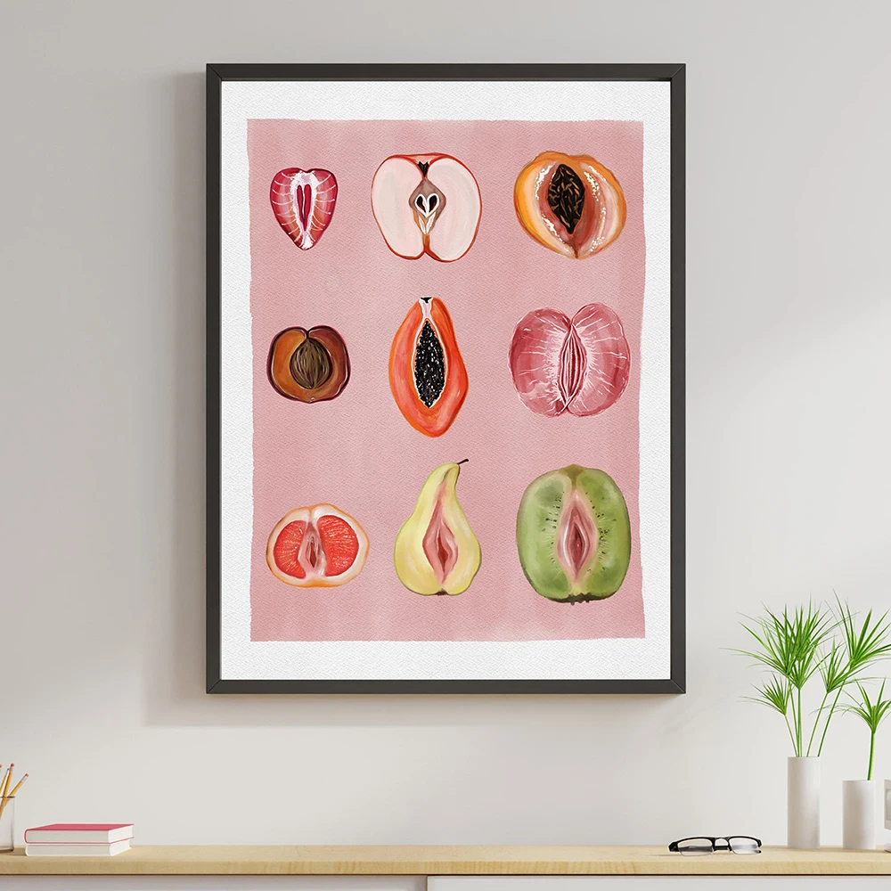 Fruity Sliced Feminine Fruit Wall Art Canvas Painting Vintage Posters Abstract Woman Body Positivity Prints Pictures Room Decor