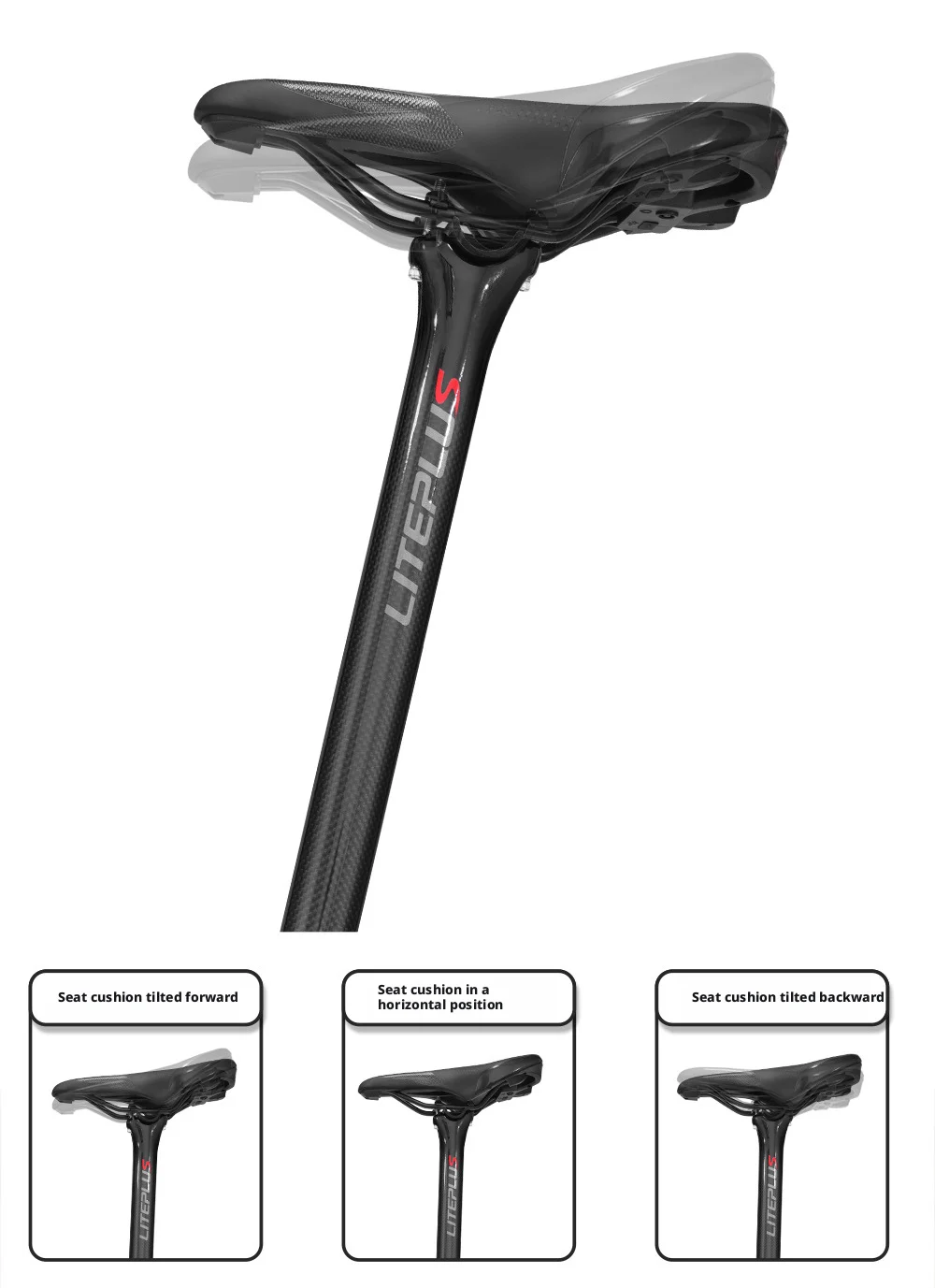 LITEPLUS Carbonfaser-Sattelstütze 33,9mm/31,8mm X 580mm für Brompton Dahon Faltrad, Glänzende & Matte Schwarze Sattelstütze, Ultraleicht – Detail 6