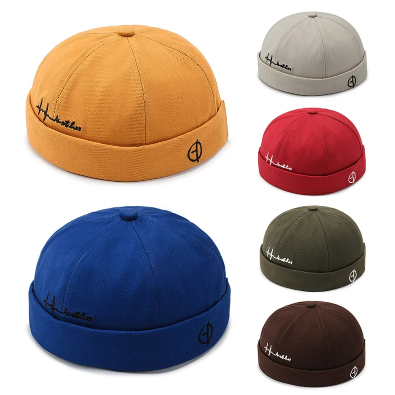 

Men's Solid Color Street Portable Docker Hats Hip Hop Vintage Caps Brimless Skullies Cap Multipurpos Beanie Hat Melon Skin Cap