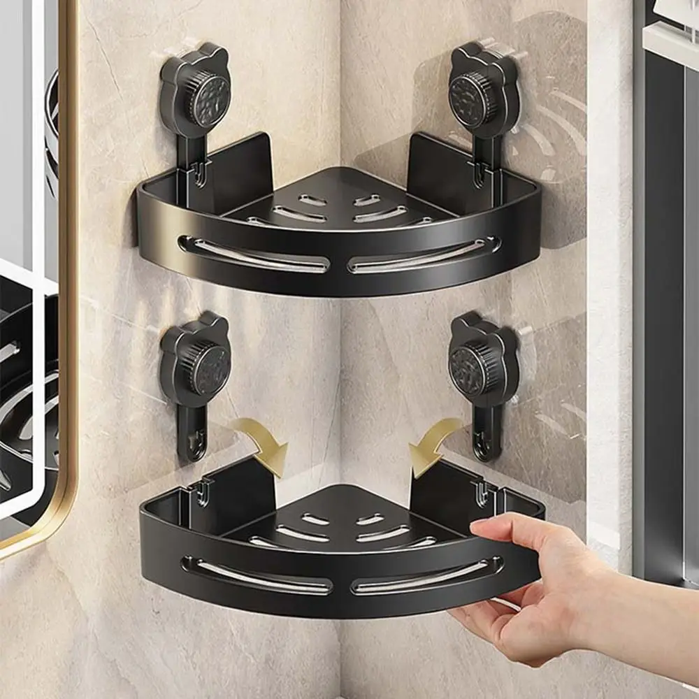 Plastic Suction Cup Triangle Storage Rack Wall Mounted Detachable Corner Storage Shelf Punch Free Reusable