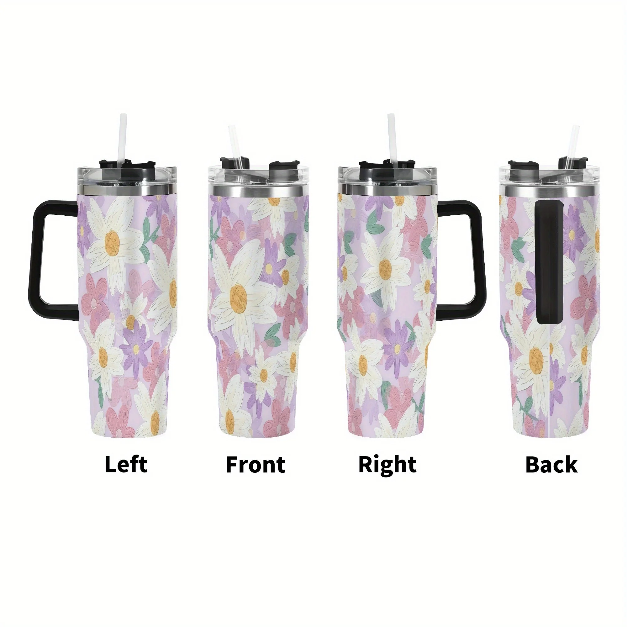 Vaso de acero inoxidable con aislamiento al vacío de 40 oz con diseño de flor de cerezo, mantiene las bebidas frías o calientes, compatible con pajitas, diseño clásico