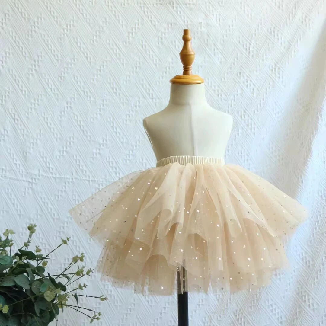 2026 Spring Summer New Girls Handmade Sequins Mesh Half Skirt Girls Versatile Fluffy Princess Skirt