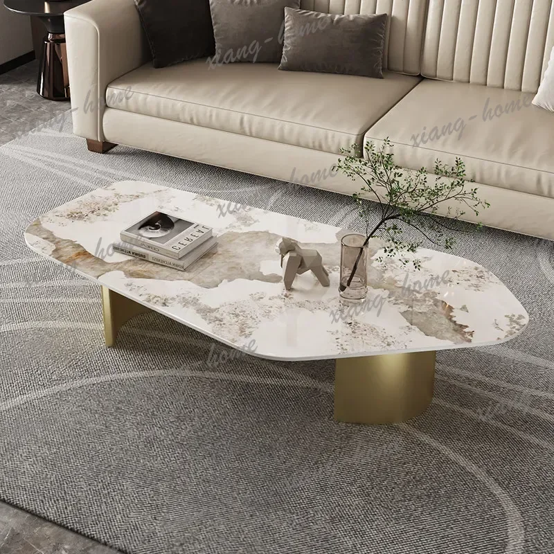 LJY Contemporary Nordic Coffee Table with Irregular Pandora Sintered Stone Top and Sturdy Gold Base for Home Use designer furnit