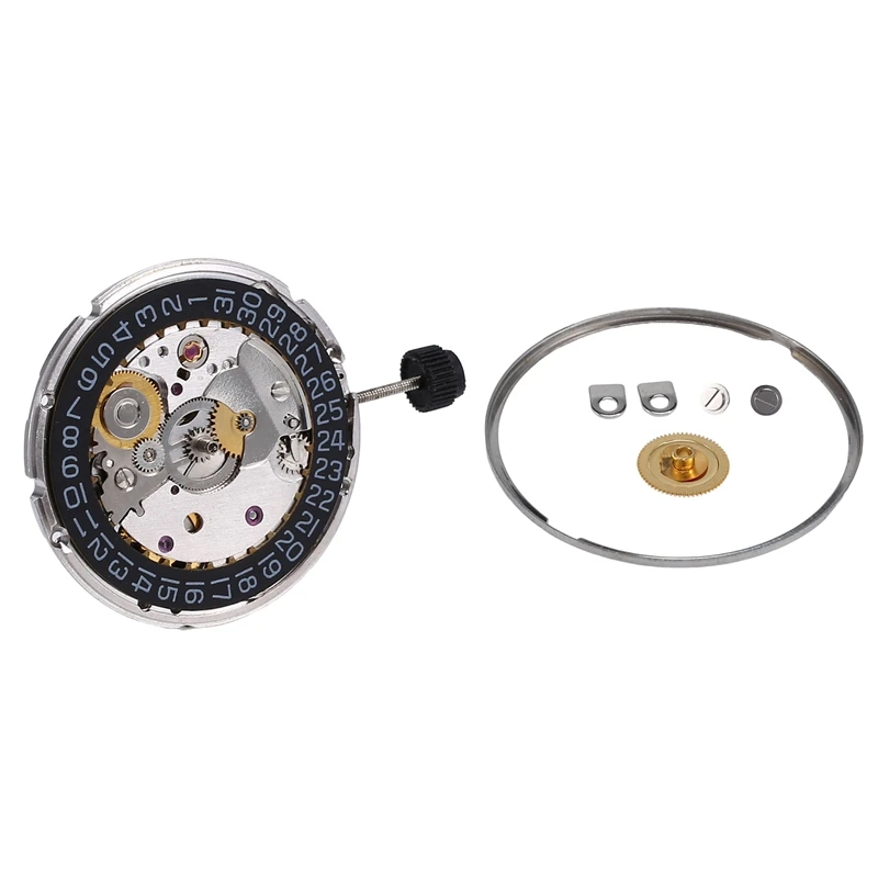 2824-2 Black Calendar Automatic Mechanical Movement Accessories White Engraved Fish Pattern Watch Date At 3'