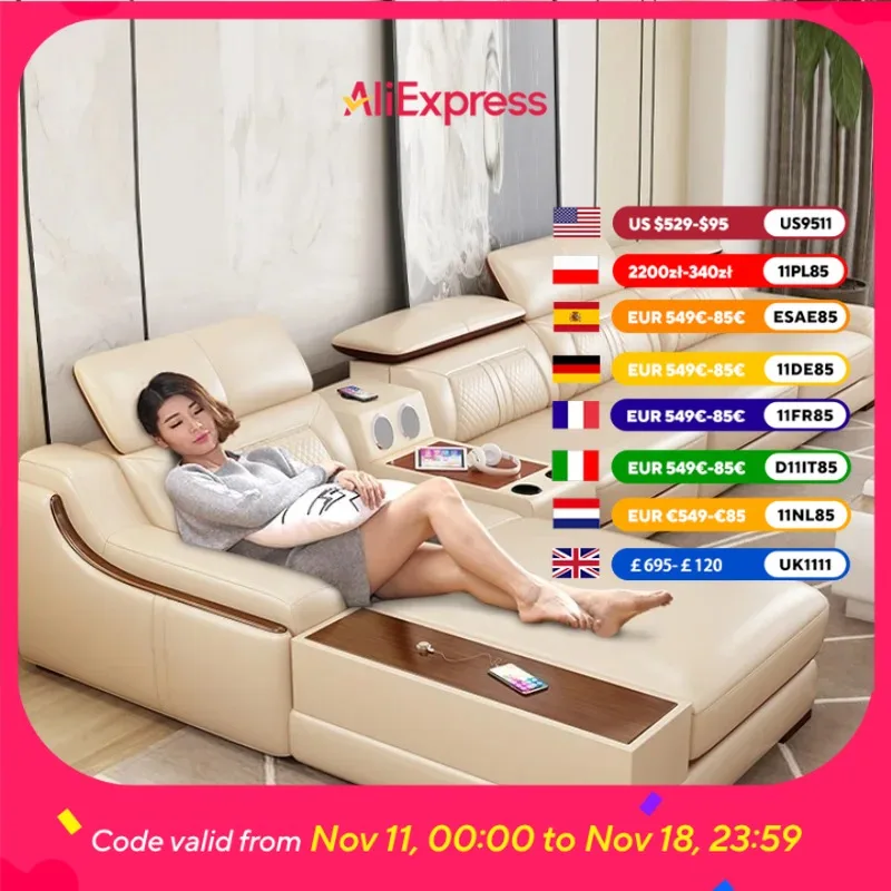 

Genuine Leather Nordic Sofa Fancy Modern Corner Designer Sectional Couch Lounge Reclining Divano Letto Living Room Furniture