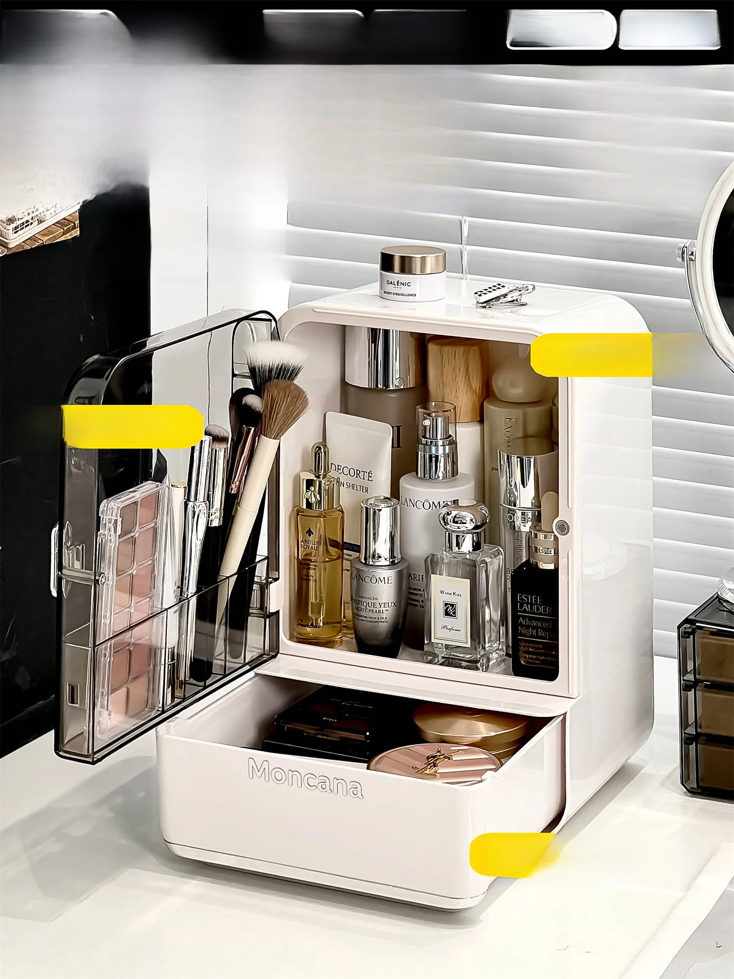 

Большой пыленепроницаемый органайзер для косметики на рабочий стол с акриловой крышкой и разделителями, прямоугольный контейнер