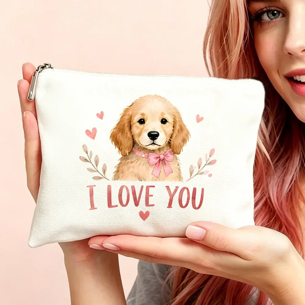 1pc Makeup Bag Cosmetic and Toiletry Pouch Gift for Women Golden Retriever Puppy Love Mom Daughters Friends Women Christmas Gift