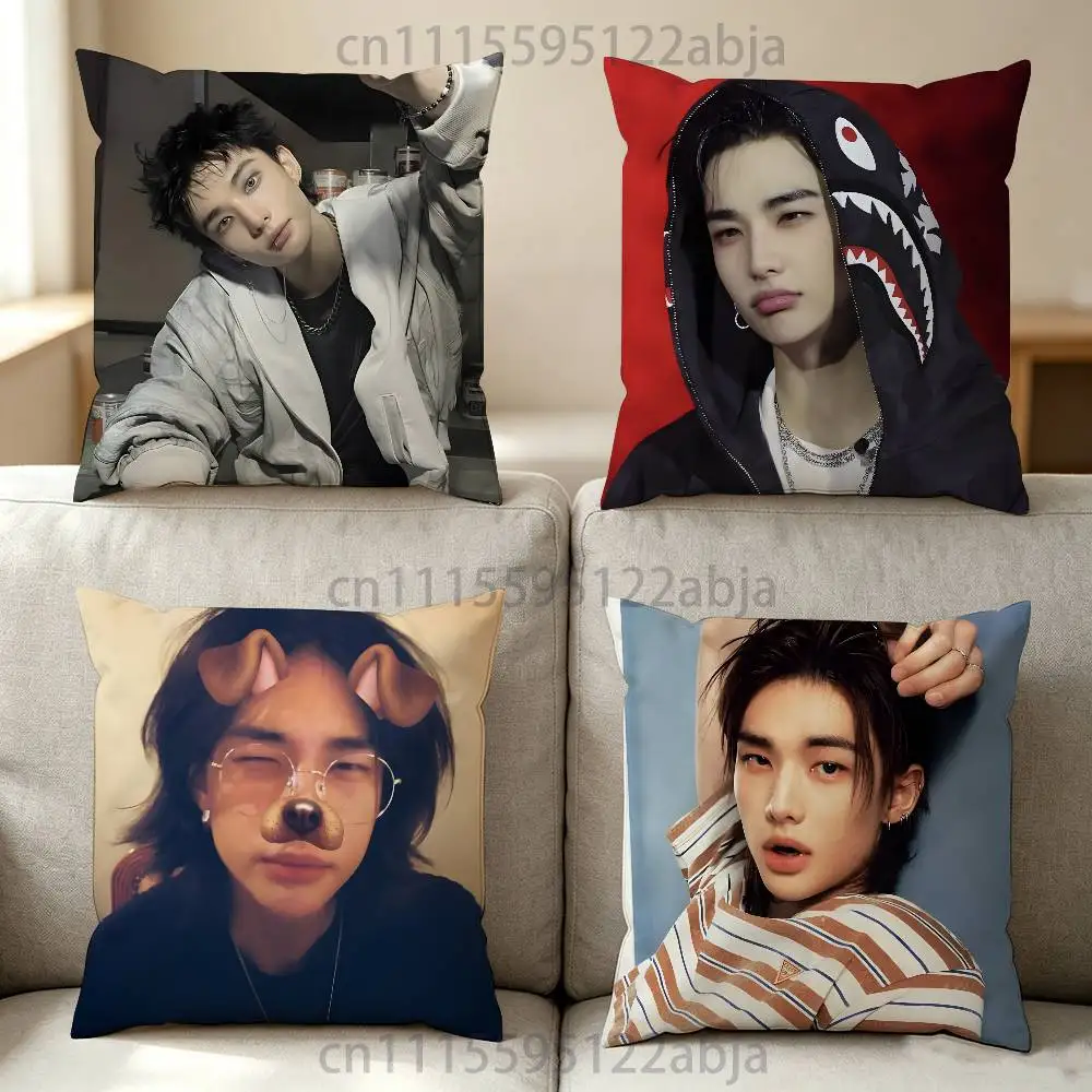 H-Hyunjin Throw Pillow Case 40x40cm Decoration DIY Square Chair Pillowcase Pad Cover